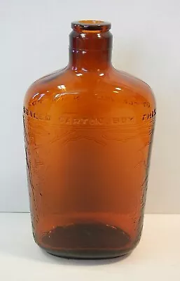 Embossed Design Trees Cabin Vintage Brown Amber Liquor Bottle • $6.95