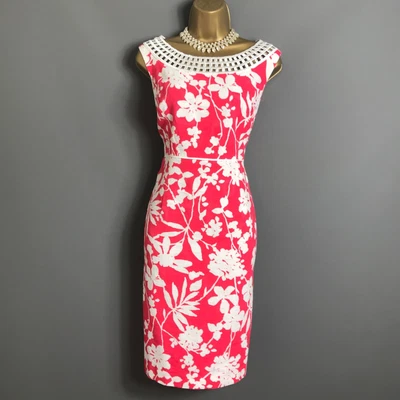 £12.99 • Buy JESSICA HOWARD DRESS SIZE 18 16 Sheath Pink White Embroidered Sleeveless Knee