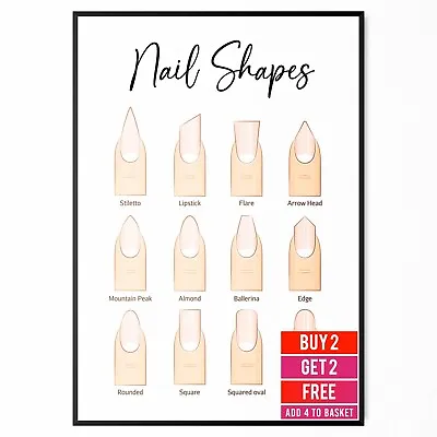 Nail Shape Guide Salon Beauty Room Home Décor Wall Art Poster Print - A5-A3 • £3.99