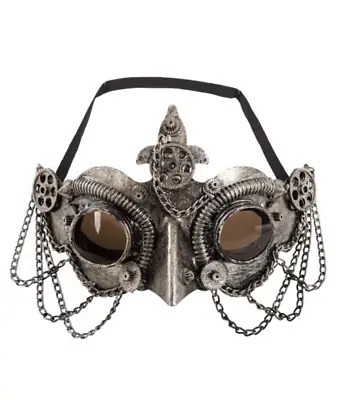 £22.99 • Buy Steampunk Masquerade Mask Silver Halloween Fancy Dress Cyborg Chains Goggle Bird