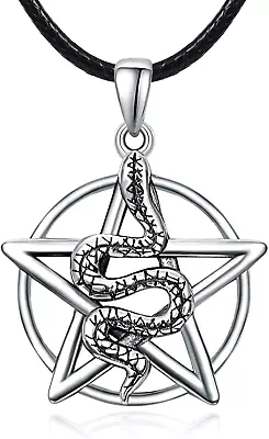 Pentagram Necklace 925 Sterling Silver Snake Necklace For Women Men Tetragrammat • $122.35