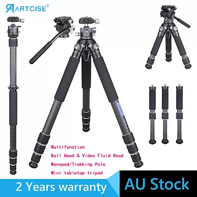 Multifunction Carbon Fiber Camera Tripod W/ 34mm Ball Head & Video Fluid Head • $320