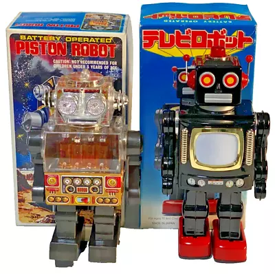 60's Horikawa Piston Robot & Metal House TV Robot Tin Lithographed New Old Stock • $400