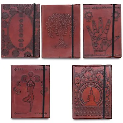 Handmade Embossed Leather Journal 200 Pages Blank Memo Notebook Sketch • £17.83