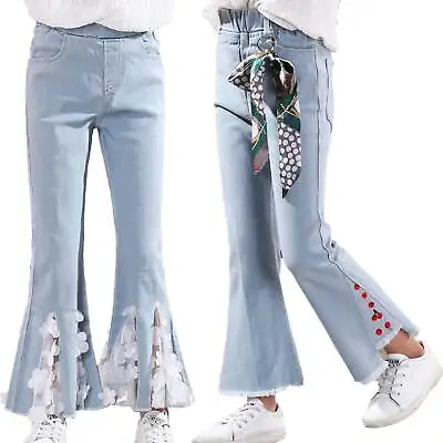 $19.39 • Buy IEFiEL Girls Kids Flare Pants Denim Jeans Bell Bottoms Raw Hem Leggings Trousers