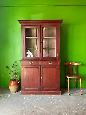 Antique Stained Pine Glazed Dresser Victorian Bookcase Kitchen Cabinet • £265