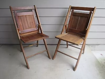 Pair Of Vintage Mid Century Wooden Slat Folding Chairs Deck Patio Fishing Decor • $120