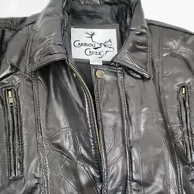 Caribou Creek Mens Patchwork Lamb Leather Jacket 50  Large Full Zip Black NEW! • $59.95