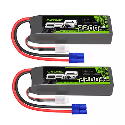 2X Ovonic 111.V 80C 3S 2200mAh LiPo Battery W/ EC3 For RC Lanes Jet Aircraft Car • $48.99