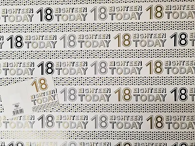 2 Sheets Gift Wrap Wrapping Paper & 1 Gift Tag - 18th Happy Birthday 18 Today  • £3.19