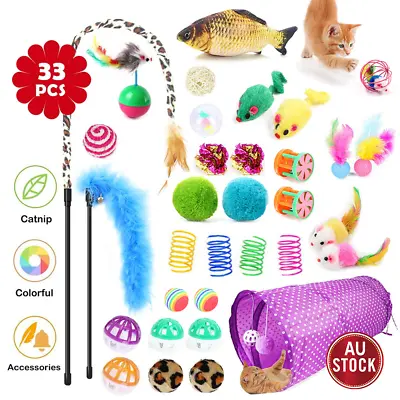 33 Items Lovely Cat Kitten Toy Bulk Buy Pet Toys Rod Fur Mice Bells Balls Catnip • $16.16