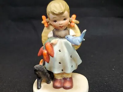 Vintage 1961 Porcelain Figurine Girl With Bluebird Black Dog Carrots NOT Hummel • $9.99