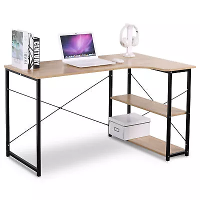 L-Shaped Computer Desk With Shelves Gaming Laptop Table Workstation Home Office • £56.99