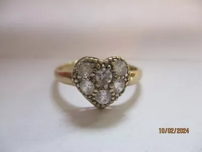 9ct Yellow Gold CZ Sparkly Heart Ring 1.86g Size Q1/2 • £75