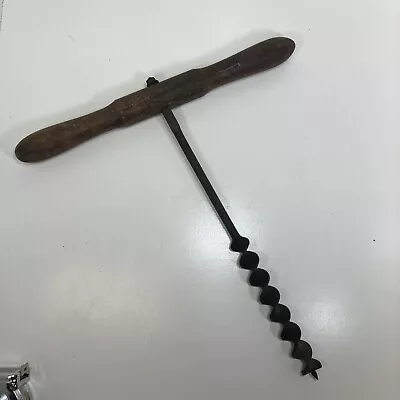 Antique Vintage 15” Wood T Handle Auger Hand Drill Barn Beam 1” Bit • $24.99