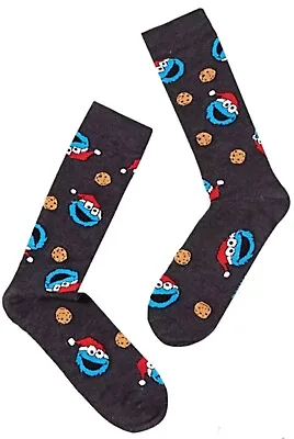 New SESAME STREET Mens COOKIE MONSTER CHRISTMAS Socks CHOCOLATE CHIP COOKIES • $6.64