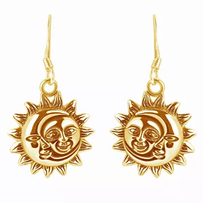 Sun And Moon Dangle Earrings For Womens 14K Yellow Gold Plated Sterling Silver • $132.85