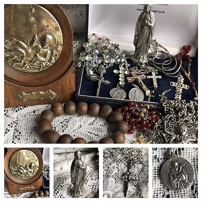 Job Lot Of Vintage Religious Jewellery Inc.RosariesCrossesIconsBeads • £8.19