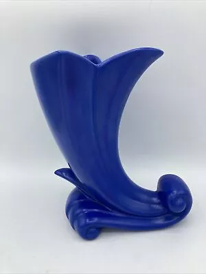 Monmouth Pottery Cornucopia Vase Matte Cobalt Blue Glaze 1930s Art Deco Ocean • $44.99