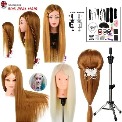 50% Real Hair Training Head Salon Hair Practice Hairdressing Makeup Mannequin UK • £5.99