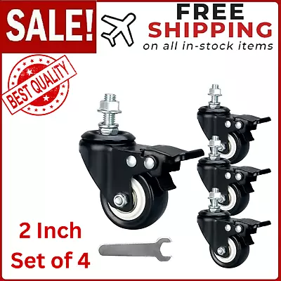 Casters Set Of 4 Heavy Duty 2 Inch Swivel Threaded Stem Caster Wheels With Lock • $23.79