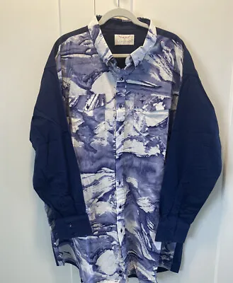 Longhorn By Niver Western Wear Men’s Shirt Blue Tie Dye Look 60 Inch Chest  • $35