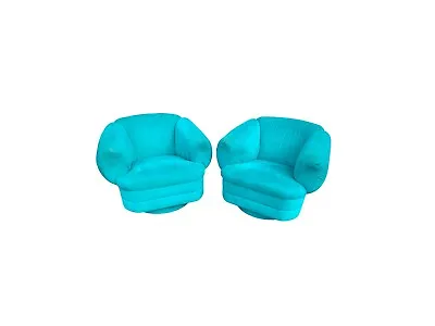 Vintage Pair Of Milo Baughman Style Teal Velvet Swivel Chairs • $1300