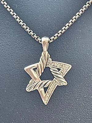 David Yurman Sterling Silver 0.12CT  Diamond Star Of David Pendant Necklace 17  • $349