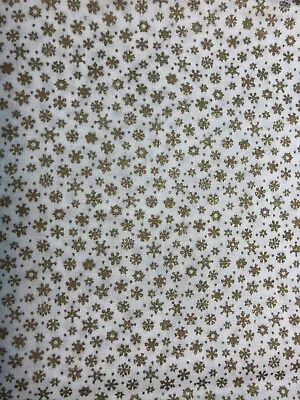 Metallic Gold Snowflakes On White Fabric   OOP BTFQ • $3.50