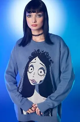 Corpse Bride Emily Pullover Crew Neck Blue Sweater Unisex Size L New Sealed • $50