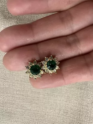 VTG Signed Roman Green Rhinestone Earrings • $25