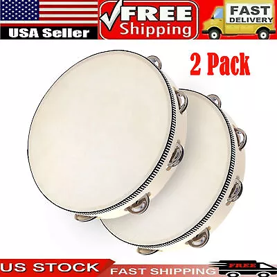 2 Pack 8  Wood Tambourine Single Row Jingles Band Percussion Musical Instrument • $12.87