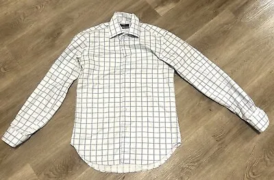 Zara Men Shirt Small 14 Collar Long Sleeve 100% Cotton Checkered Button Up • $10.99