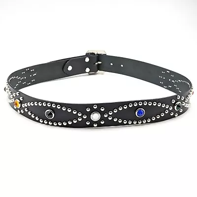 Studded Belt Western Pin To Hole 34-36 Mens Belt Black Genuine Leather JPN 03 • $145