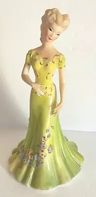 Vintage Ceramic Hand Painted Elegant Lady Figurine In Green Flower Dress • $49.99