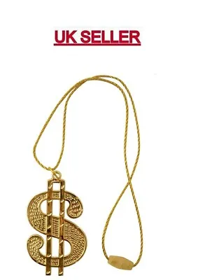 £2.79 • Buy GOLD DOLLAR NECKLACE Medallion Chain Gangster Outfit Rapper Fancy Dress Costume