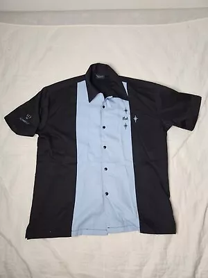 Vintage Steady Customs Mens Bowling Shirt Black Blue Embroidered USA Size Large • $20