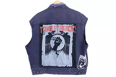 VTG Levis Denim Vest Punk Rock Grunge Custom Denim Distressed Sz XL USA • $52.50
