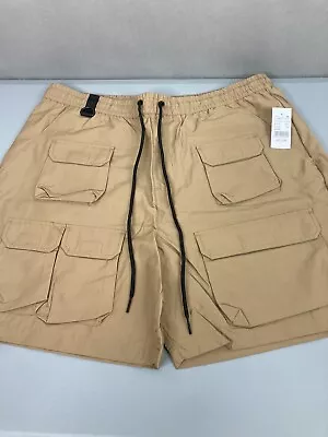 Pacsun Flat Front Multiple Pocket Drawstring Khaki Cargo Shorts Men Large 36x5.5 • $20.26