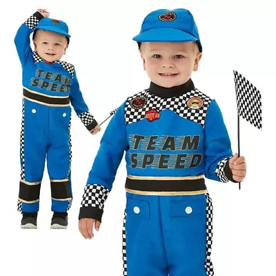 Boys Racing Car Driver Fancy Dress Costume Racer Jumpsuit Toddler + Hat • $50.41