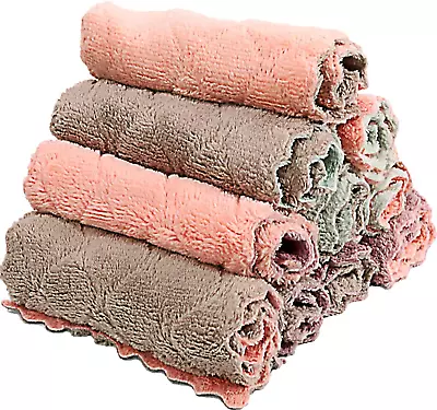 10 Pack Kitchen Cloth Microfiber Dish Towels Washcloths Super Absorbent Coral • £17.34