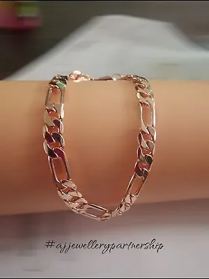 Rose Gold Unisex Figaro Bracelet Hypoallergenic Premium Quality • £14.50