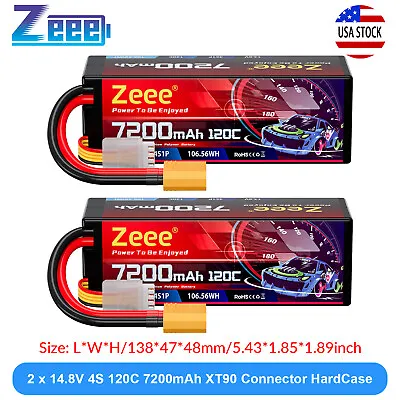 2x Zeee 4S Lipo Battery 7200mAh 14.8V 120C XT90 Hardcase For RC Car Truck Buggy • $104.99