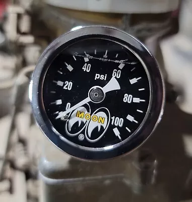 MOONeyes Direct Fit 100lb PRESSURE GAUGE Liquid Filled DRAG RACING Hot Rod MOON • $59.99