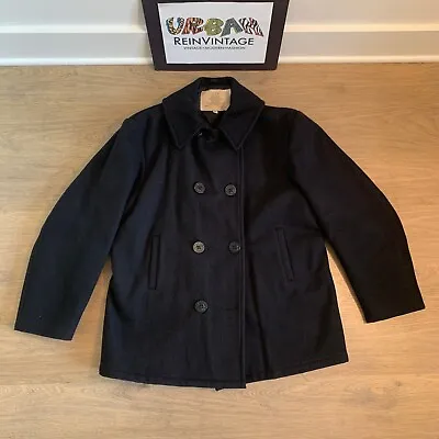 Vintage Us Navy Pea Coat Sz L Wool Jacket Burberry Supreme Usa • $125