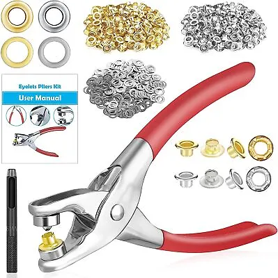 Grommet Eyelet Pliers Kit 1/4 Inch 800 Metal Eyelets With Washers Gold Or Silver • $16.22