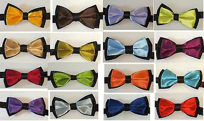 Childrens/kids/boys/girls Shiny Satin Finish Pre-tied Two Tone Fashion Bow Ties  • £1.98