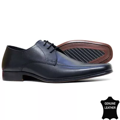 Mens Leather Smart Memory Foam Oxford Shoes Casual Lace Up Work Office Shoes • £22.95