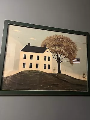 Warren Kimble Print “House With Flag” Black Wood Frame American Flag Cottagecore • $40