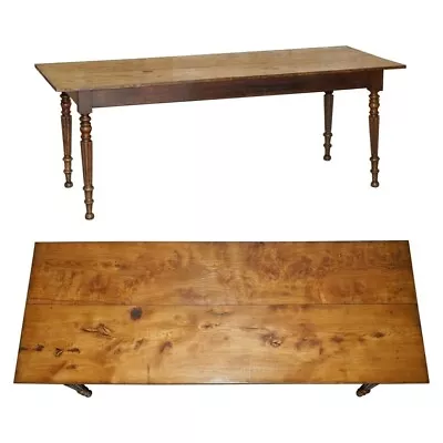 Antique French Two Plank Top Farmhouse Burr Fruitwood Refectory Dining Table • $6154.58